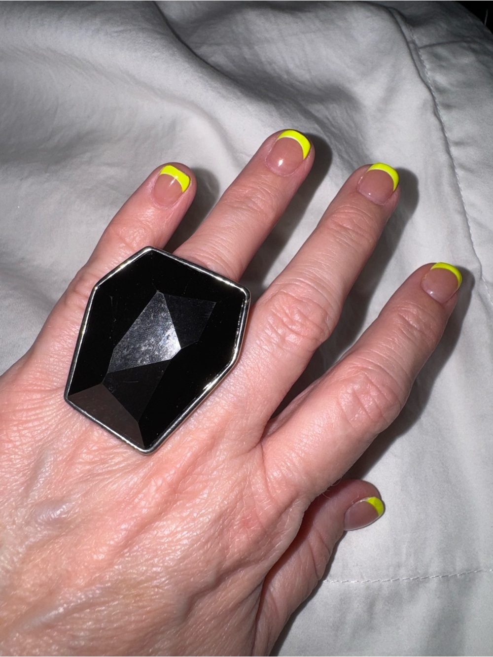 Edgy Distressed Matte Black Geometric Cube Statement Ring Chunky
